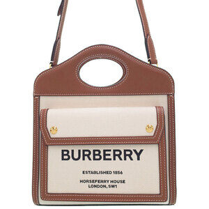 Burberry Two Tone Canvas Leather Pocket Bag